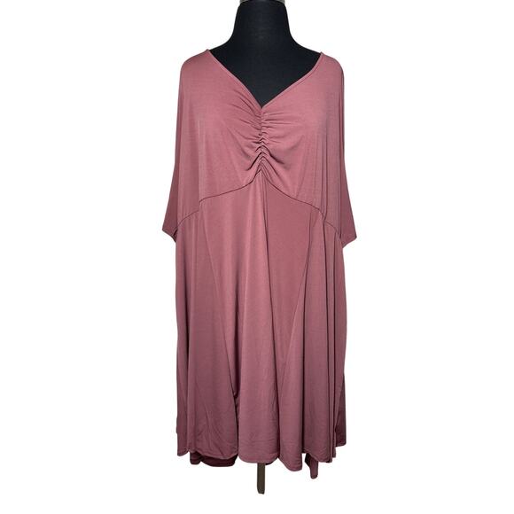 Torrid Cinched Sleeve Skater Dress Mauve V-Neck Pullover Style Pockets Sz 6 = 6X - Picture 1 of 15
